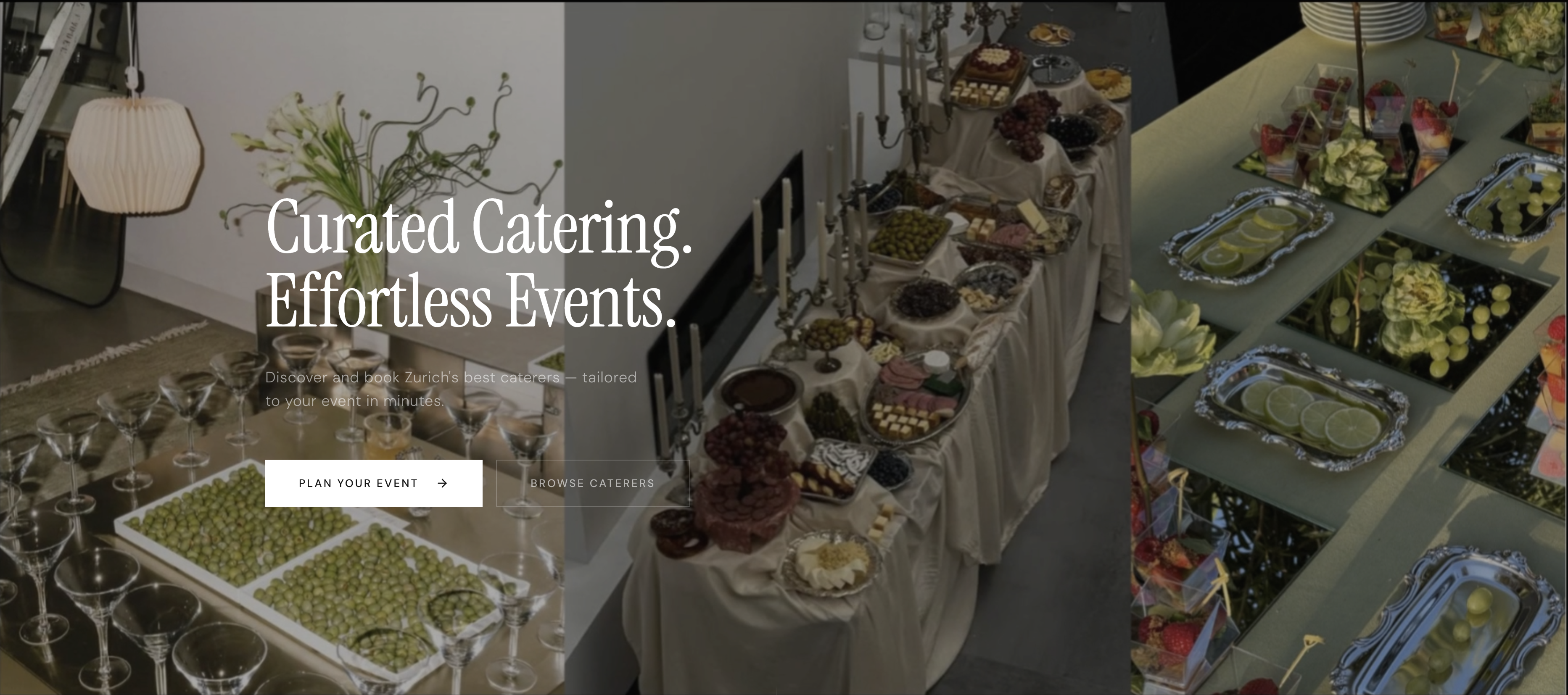 MyCaterer marketplace home, showing curated event caterers across Switzerland with structured first-contact briefs